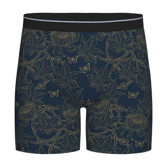 Rateoe Vintage Chrysanthemum Print Men’s Underwear Boxer Briefs Soft Comfortable Underwear Boxer Briefs, Long Leg Briefs,Anti-chafing Boxer Briefs