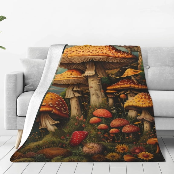 Rateoe Vintage Cloud Mushroom Print Fuzzy Fleece Throw Blanket Extra Large,Super Soft,Fluffy and Warm Blankets for Couch,Bed,All Season Use (40"x30")