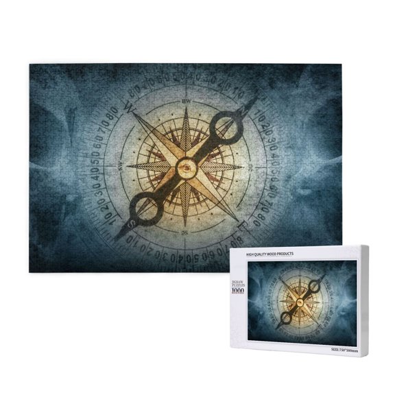 Rateoe Vintage Compass Pattern Wooden Picture Puzzle ,1000 Piece Jigsaw Puzzle ,Family Fun Puzzle, Home Dcor Puzzle, Gift Puzzle(Horizontal style)