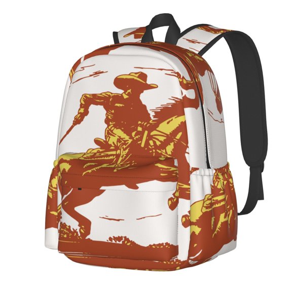 Rateoe Vintage Cowboy On A Bronco Horse Pattern Student Backpack,Backpack for School,Lightweight Bag,Travel Backpack,Outdoor Backpack,Large Capacity Backpack