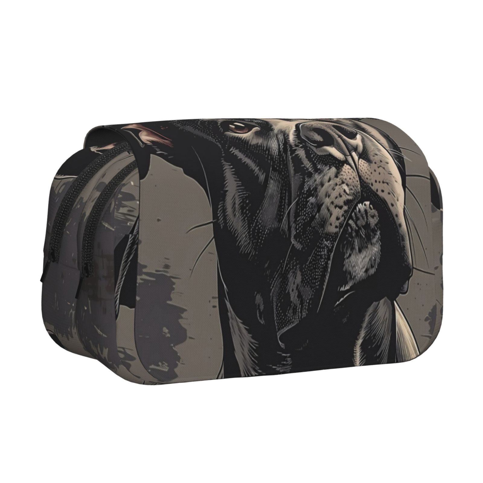 Rateoe Vintage Dog Illustration Pattern Double Clamshell Pen Case, Storage Organizer with Two Zipper Compartments– Holds Up to 50 Pencils & Pens