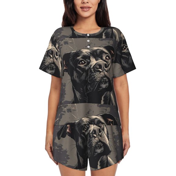 Rateoe Vintage Dog Illustration for 2 Piece Short Sleeves Pajama Sets Casual Lounge Sleepwear Ladies Pjs Sets with Pocket-4X-Large