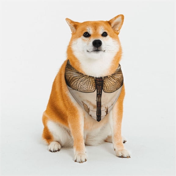 Rateoe Vintage Dragonfly Artwork Print Pet Scarf for Dogs and Cats – Stylish Reflective Design, Breathable & Durable Pet Bandana with Quick-Release Buckle-Small