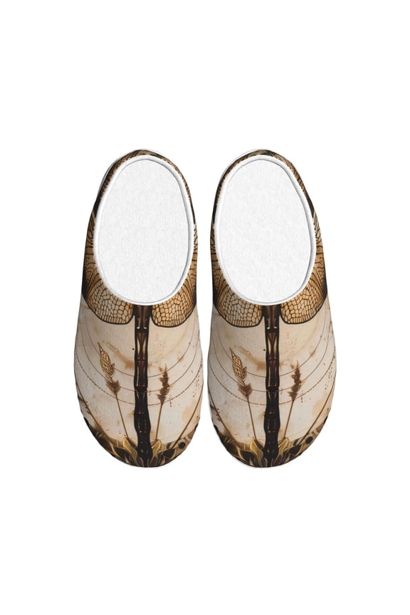 Vintage Dragonfly Artwork Print Women's Men's Cotton Knit Slippers Lightweight Memory Foam Indoor House Shoes with Anti-Skid Sole-40/41