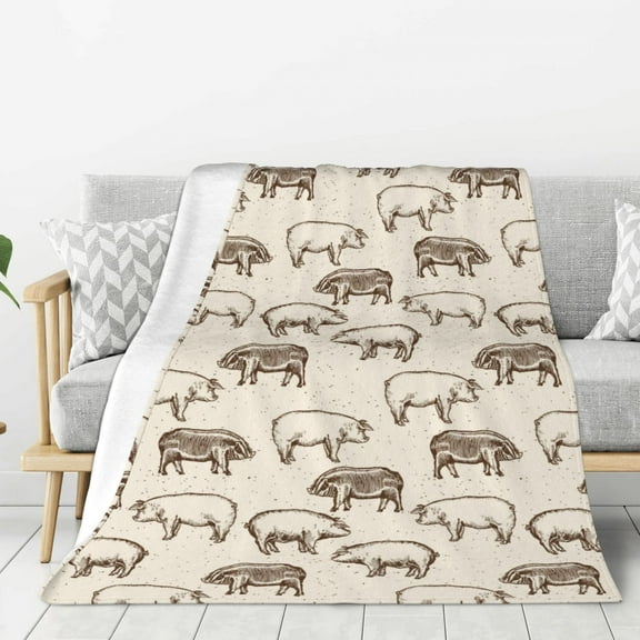 Rateoe Vintage Farm Pigs Pattern Flannel Throw Blanket, Ultra-soft Blanket for Bed, Couch, Car, Hypoallergenic Anti-pilling blanket-40"x30"(Vertical)