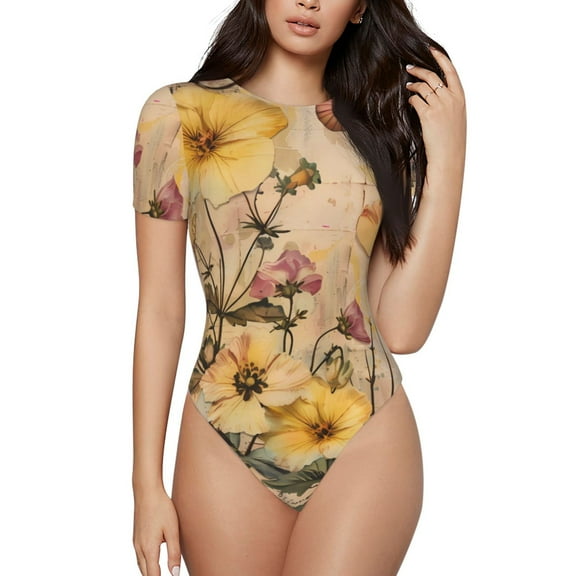 Rateoe Vintage Floral Butterfly Collage Printed Women Rash Guard Short Sleeve,Tummy control Swimsuit Surfing Swimsuit Bathing Suit Short-sleeved Onesie UPF 50  -XX-Large