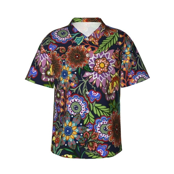 Rateoe Vintage Floral Pattern Men’s Hawaiian Shirt – Short Sleeve Button-Down Tropical Beach Shirt, Lightweight & Breathable Casual Aloha Shirt with Pocket,3X-Large