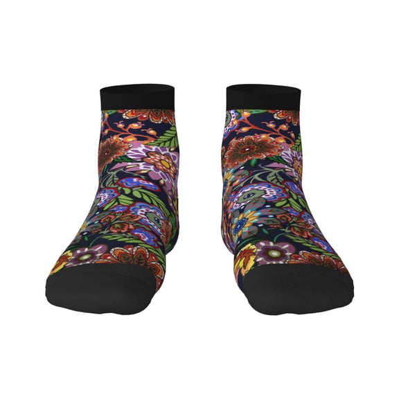 Rateoe Vintage Floral Pattern Quarter Crew Socks,Toe Seamed Ankle Socks,Cotton Cushioned Breathable Athletic Crew Sports Socks