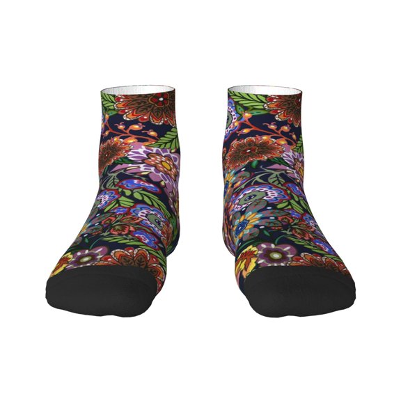 Rateoe Vintage Floral Pattern Quarter Crew Socks,Toe Seamed Ankle Socks,Cotton Cushioned Breathable Athletic Crew Sports Socks