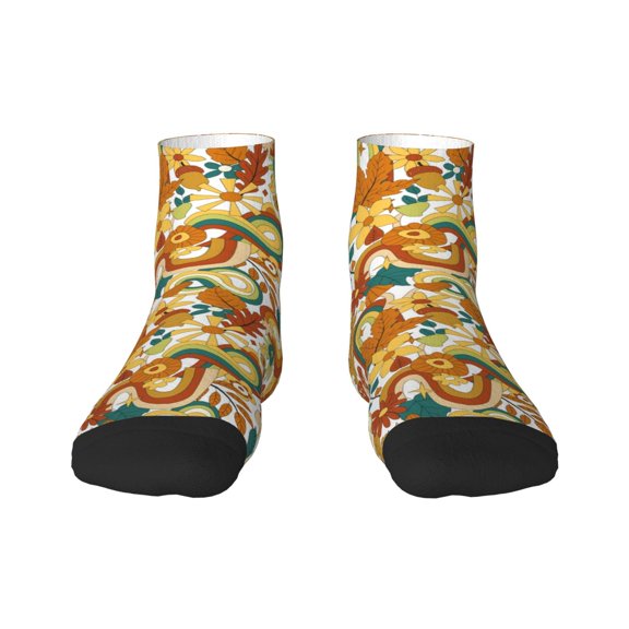 Rateoe Vintage Floral Pattern Quarter Crew Socks,Toe Seamed Ankle Socks,Cotton Cushioned Breathable Athletic Crew Sports Socks