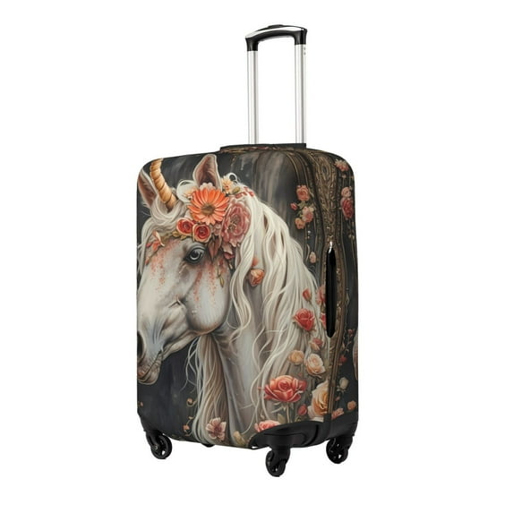 Rateoe Vintage Floral White Horse Printed Luggage Cover, Suitcase Protector Fits 18-32 Inch Luggage-X-Large