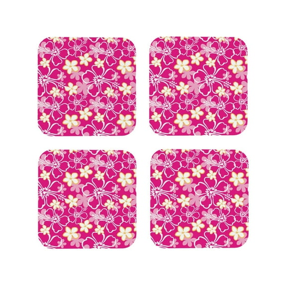 Rateoe Vintage Flowers Drawing Drink Coasters Set of 4 Leather Coasters Spill Protection for Table Desk,Durable and Non Slip Leather Coaster ,4 Inches Drink Mats-Square