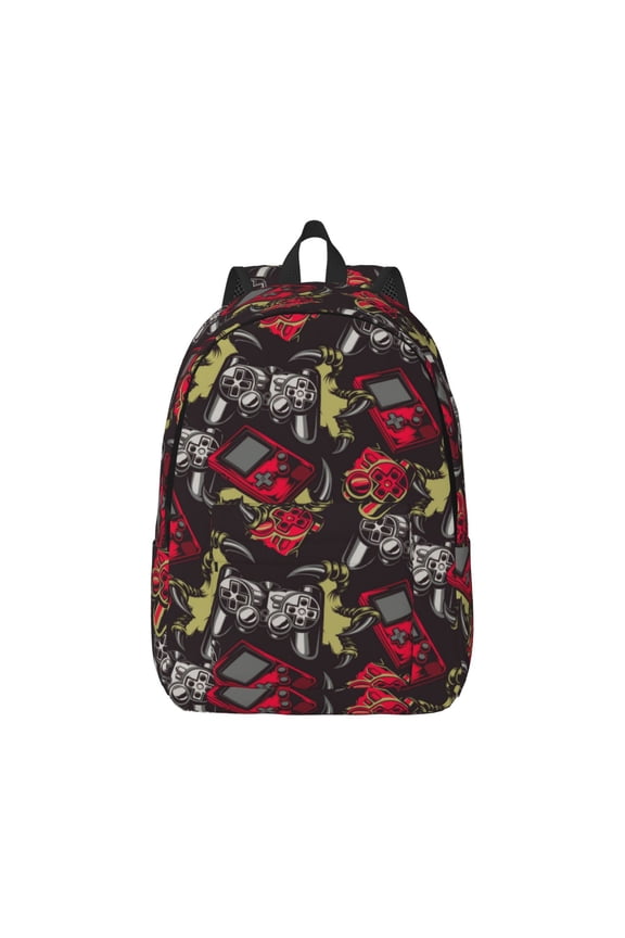 Vintage Gaming Pattern Canvas College Laptop Backpack,Travel Daypack,Durable Rucksack Travel Notebook Bag School Backpack Book Bag for Men Women-Small