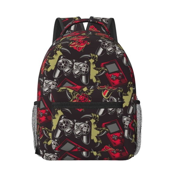 Rateoe Vintage Gaming Pattern Durable Student Backpack Laptop Bag- Ergonomic Design, Waterproof Twill Fabric - Ideal for School, Travel, and Outdoor Activities