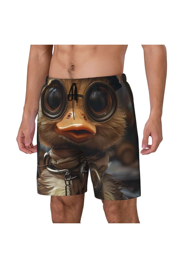 Vintage Gentleman Duck Pattern Men’s Swim Shorts with Compression Liner – Double-Layered Quick-Dry Swimwear, Comfortable & Stretchy Beach Shorts-3X-Large