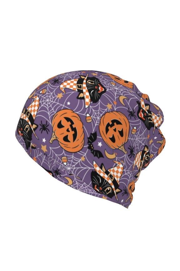 Vintage Halloween Black Cat Cotton Slouchy Beanie Hat for Men/Women,Lightweight Oversize Large Thin Skull Cap Night Sleeping Cap