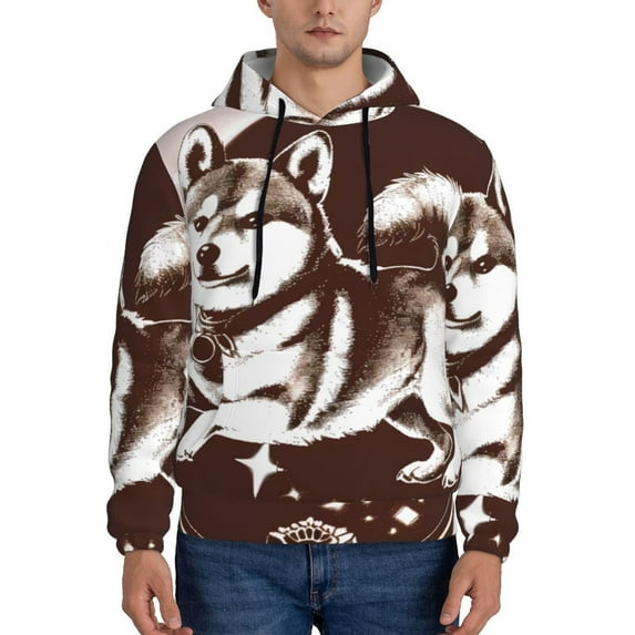 Rateoe Vintage Husky Dog Pattern Mens Hoodie, Pullover Hooded Sweatshirt, Kangaroo Pocket Hoodie Ideal for Daily Wear, Travel and Home-Medium