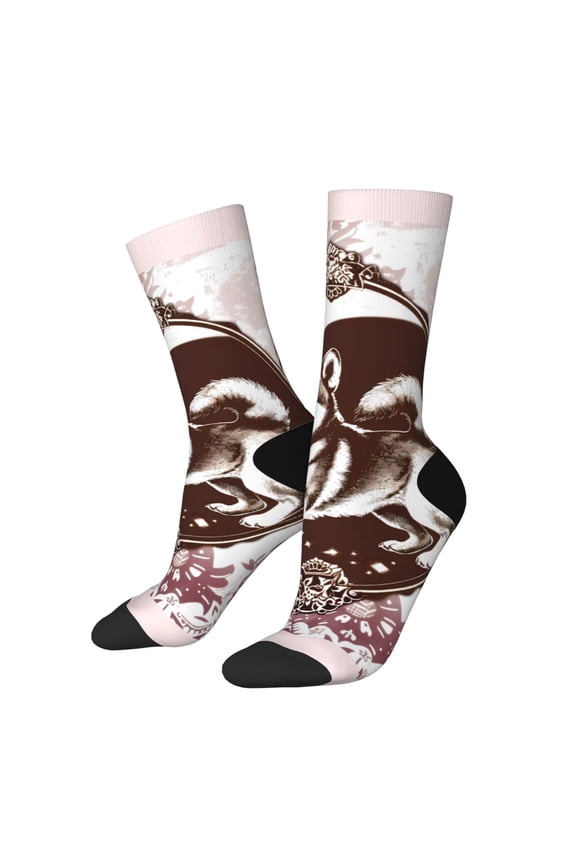 Vintage Husky Dog for Women Casual Calf Socks - Cute Crew Socks - Thin Soft Above Ankle Socks Size 5-11