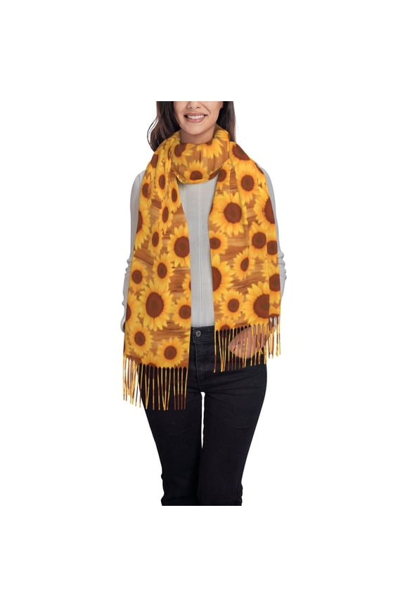 Vintage Leopard Print Sunflower Women's Traditional Scarf Wrap Tassel Shawl Fringes Neck Head Shawl Retro Scarf