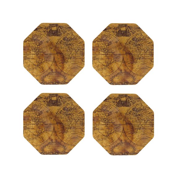 Rateoe Vintage Map Drawing Drink Coasters Set of 4 Leather Coasters Spill Protection for Table Desk,Durable and Non Slip Leather Coaster ,4 Inches Drink Mats-Octagon