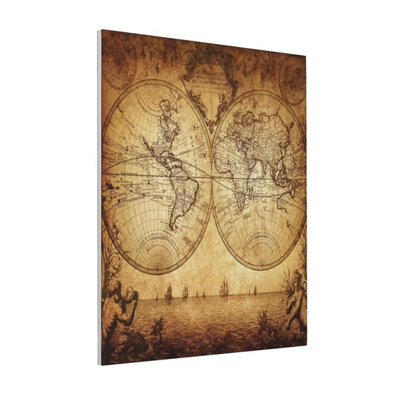 Rateoe Vintage Map Of The World Pattern Decorative Picture – Unique Modern Wall Art, Ready-to-Hang Canvas Print for Home (Vertical)