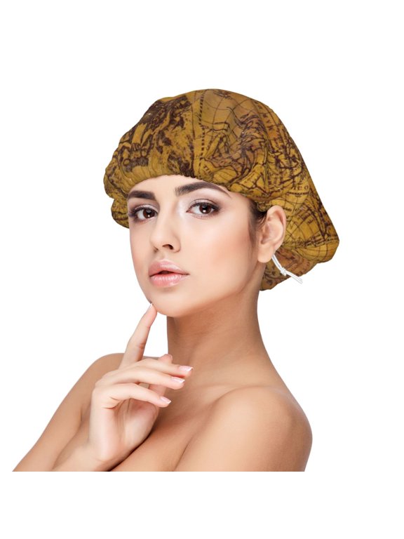 Vintage Map Pattern Silk Satin Hair Bonnet for Sleeping, Adjustable Sleep Cap Turban for Women , Curly Straight Hair Long Large Braid