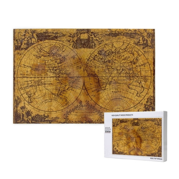 Rateoe Vintage Map Pattern Wooden Picture Puzzle ,1000 Piece Jigsaw Puzzle ,Family Fun Puzzle, Home Décor Puzzle, Gift Puzzle(Horizontal style)