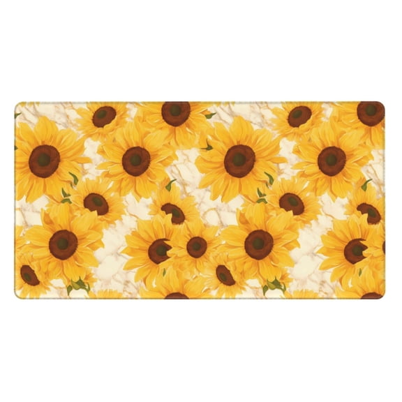 Rateoe Vintage Marble Pattern Sunflower Print Mouse Pad - Extended Large Gaming Mousepad,Non-Slip Stitched Edge,16x29.5 Inch