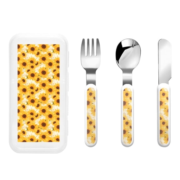 Rateoe Vintage Marble Pattern Sunflower for Stainless Steel Kids Silverware Set - Child and Toddler Safe Flatware - Children's Knife, Fork And Spoon Set