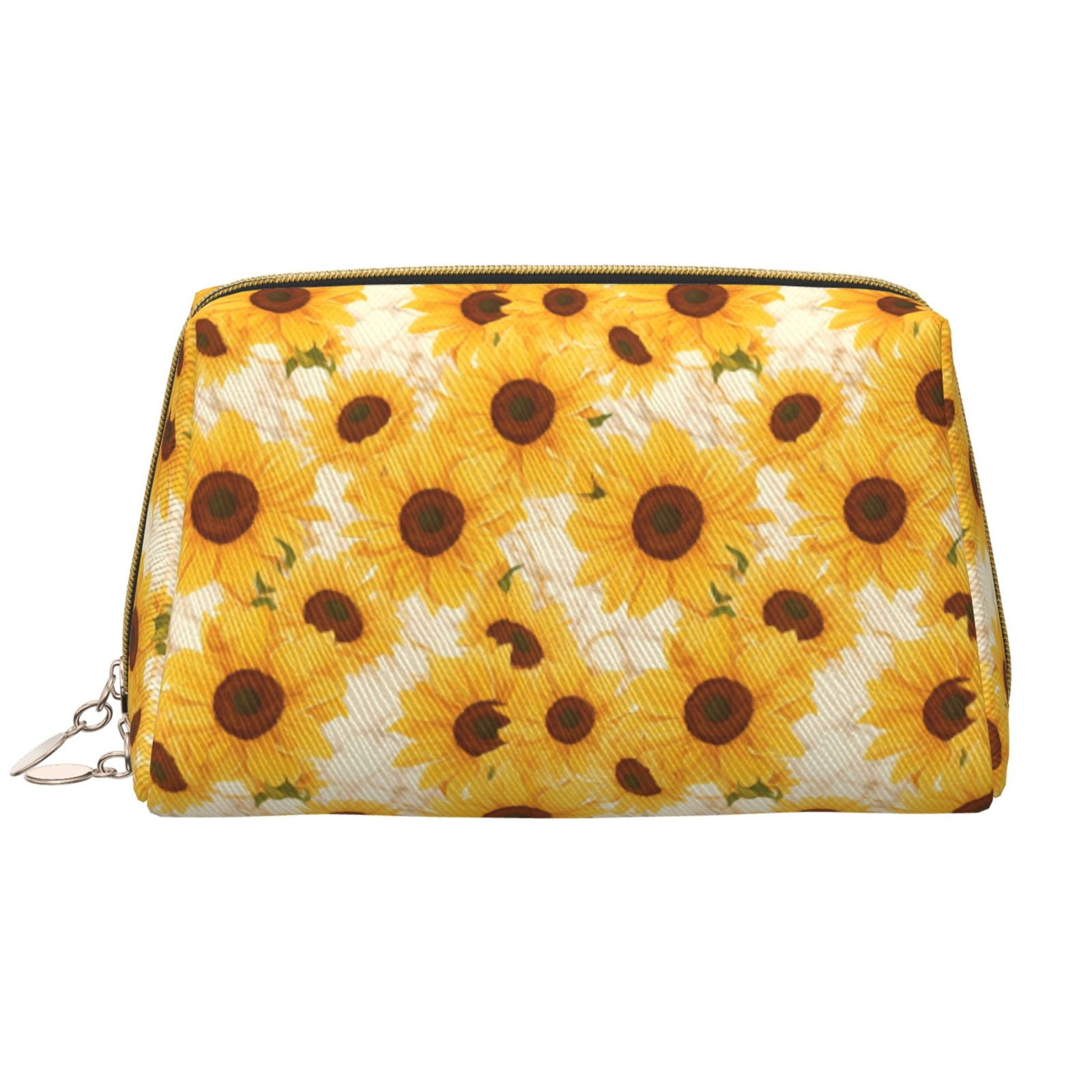 Rateoe Vintage Marble Pattern Sunflower for Travel Makeup Bag