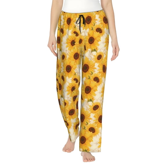 Rateoe Vintage Marble Pattern Sunflower Pattern Women’s Ultra-Soft Comfy Pajama Lounge Pants Sleepwear,Comfortable Lounge Wear,lightweight Pajamas, Casual Home Wear-Small