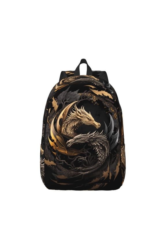 Vintage Metal Dragon Pattern Canvas College Laptop Backpack,Travel Daypack,Durable Rucksack Travel Notebook Bag School Backpack Book Bag for Men Women-Small