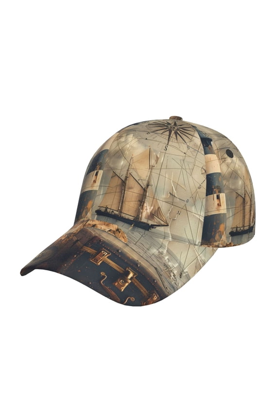 Vintage Nautical Lighthouse Pattern Mens Baseball Cap Adjustable Curved Brim Hat, Soft Cotton Sports Cap for Outdoor, Casual, and Everyday Wear, Comfortable & Breathable