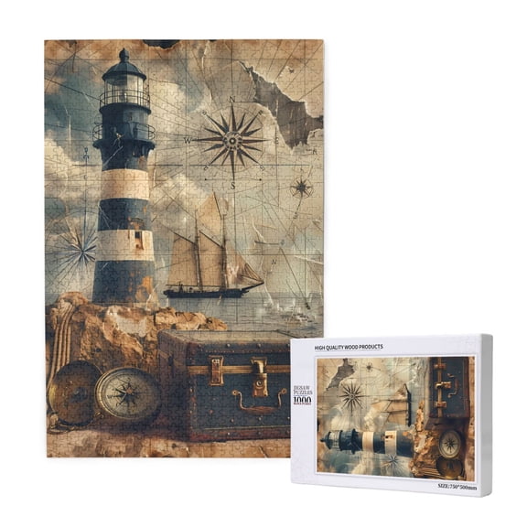 Rateoe Vintage Nautical Lighthouse Pattern Wooden Picture Puzzle ,1000 Piece Jigsaw Puzzle ,Family Fun Puzzle, Home Dcor Puzzle, Gift Puzzle(Vertical style)