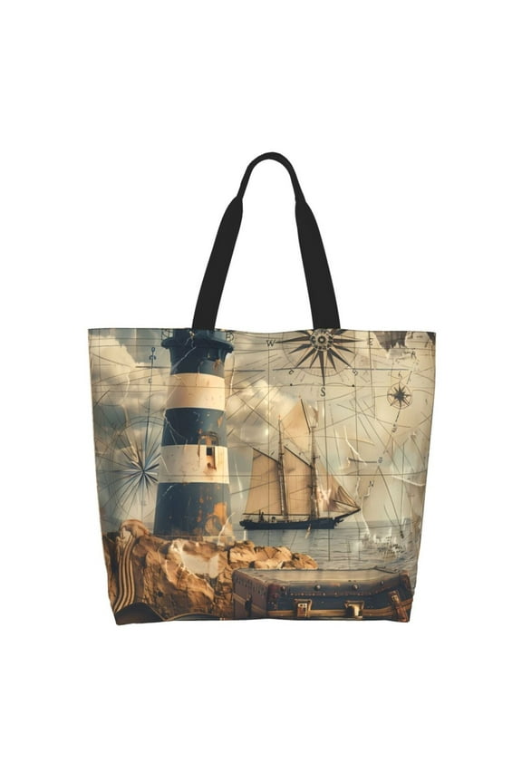 Vintage Nautical Lighthouse Tote Bag - Waterproof Lightweight Handbags Travel Shoulder Bag for Hiking Yoga Gym Swimming Travel Beach