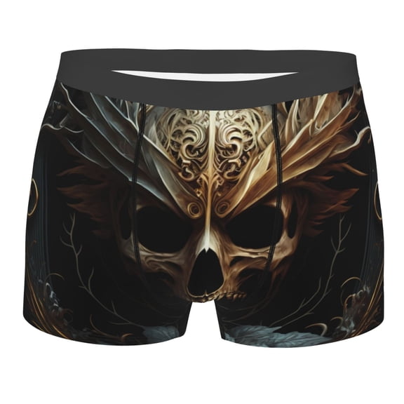 Rateoe Vintage Ornate Skull Mens Boxer Briefs Poly Spandex Performance Boxer Briefs Underwear Hem Boxer Briefs - XX-Large