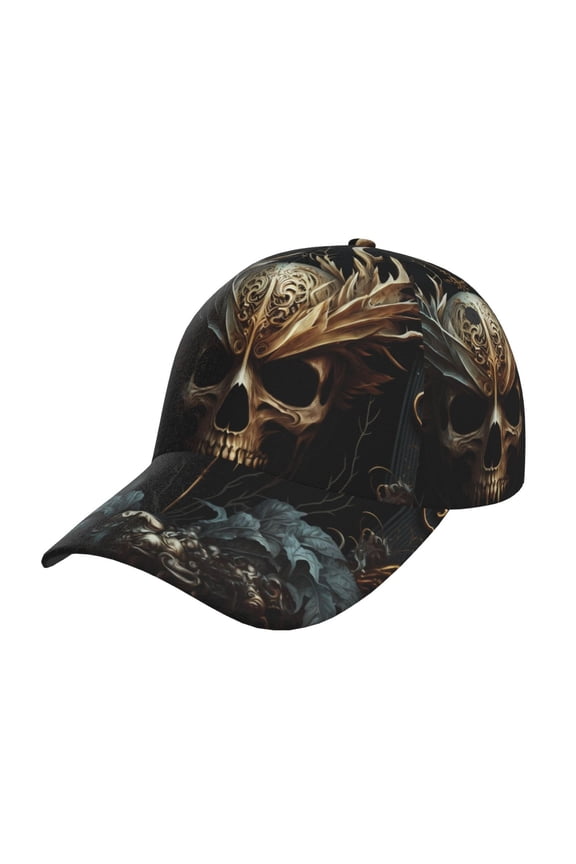 Vintage Ornate Skull Pattern Baseball Cap Outdoor Cap Mountain Dad Hat - Unstructured Soft Cotton Cap-Adjustable UV Protection Cap