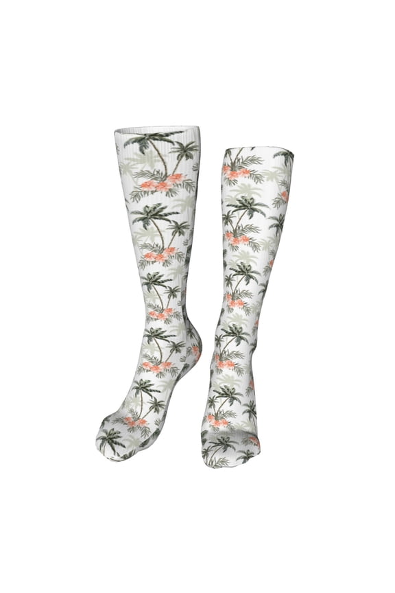 Vintage Palm Trees print Women's Men's Novelty 20in Crew Socks Cotton Socks Knee High Socks for Walking,Running,Nurses,Pregnancy-One Size