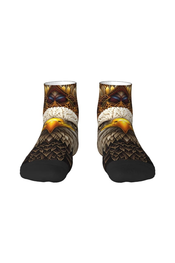 Vintage Pattern Bald Eagle Pattern Quarter Crew Socks,Toe Seamed Ankle Socks,Cotton Cushioned Breathable Athletic Crew Sports Socks