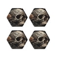 thumbnail image 1 of Rateoe Vintage Pattern Flower Skull Drawing Drink Coasters Set of 4 Leather Coasters Spill Protection for Table Desk,Durable and Non Slip Leather Coaster ,4 Inches Drink Mats-Hexagon, 1 of 6