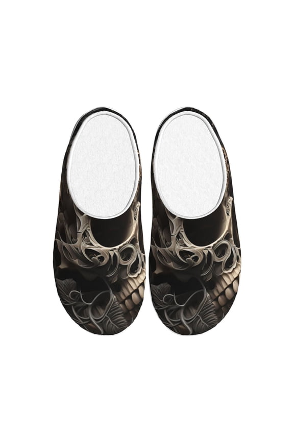 Vintage Pattern Flower Skull Print Women's Men's Cotton Knit Slippers Lightweight Memory Foam Indoor House Shoes with Anti-Skid Sole-39/40