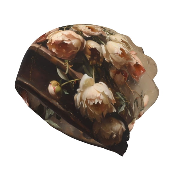 Rateoe Vintage Peonies Rustic Charm Cotton Slouchy Beanie Hat for Men/Women,Lightweight Oversize Large Thin Skull Cap Night Sleeping Cap