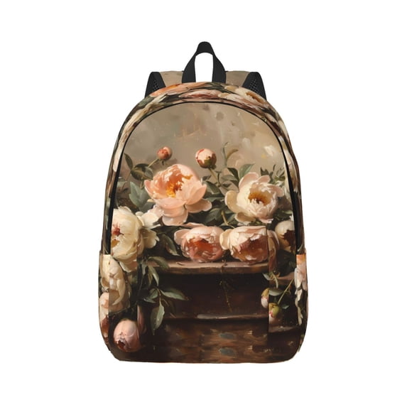 Rateoe Vintage Peonies Rustic Charm Pattern Canvas College Laptop Backpack,Travel Daypack,Durable Rucksack Travel Notebook Bag School Backpack Book Bag for Men Women-Small