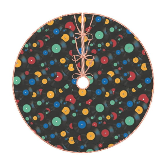 Rateoe Vintage Records Pattern Christmas Tree Skirt with Ties , Christmas Tree Decorations, Farmhouse Christmas Decor Xmas Holiday Decorations-48"