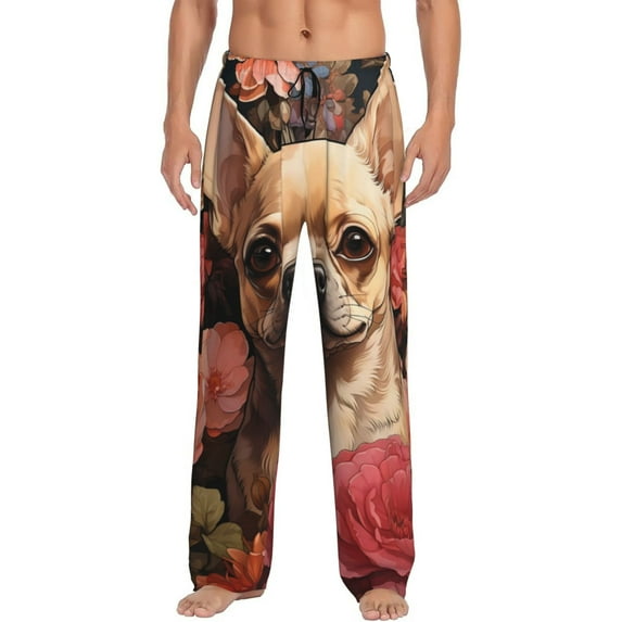 Rateoe Vintage Red Flower Chihuahua Pattern Men’s Ultra-Soft Comfy Pajama Lounge Pants Sleepwear,Comfortable Lounge Wear,lightweight Pajamas, Casual Home Wear-Small