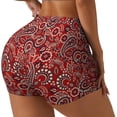 thumbnail image 1 of Rateoe Vintage Red Paisley Printed Power Workout Shorts for Women Tummy Control Squat Proof Ribbed Thick Seamless Scrunch Active Short-Large, 1 of 8