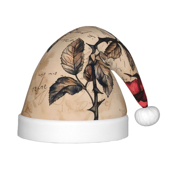 Rateoe Vintage Rose Botanical Art Santa Hat Confortable Christmas Hat for Christmas Party Favors Fit for Kids