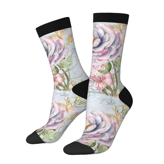 Rateoe Vintage Rose for Women Casual Calf Socks - Cute Crew Socks - Thin Soft Above Ankle Socks Size 5-11