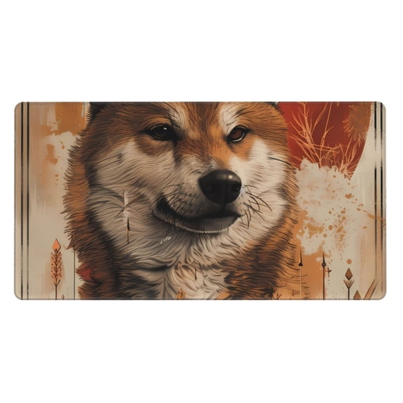 Rateoe Vintage Shiba Inu Art Print Mouse Pad - Extended Large Gaming Mousepad,Non-Slip Stitched Edge,16x29.5 Inch