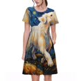 thumbnail image 1 of Rateoe Vintage Starry Sky Labrador Pattern Women’s Short Sleeve Dress – Casual Elegant Summer A-Line Dress for Everyday Wear, 1 of 6